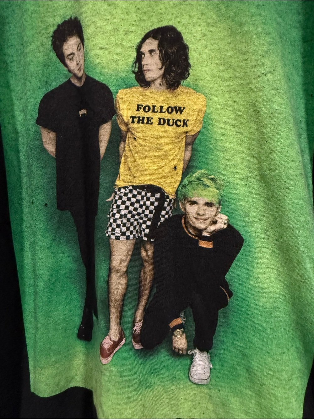 Waterpark rock band Black Long-Sleeve Graphic Tee with Green Print & arm script image 2
